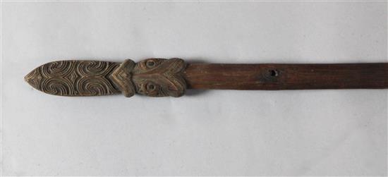 A Maori carved hardwood taiaha staff, New Zealand, 64in.